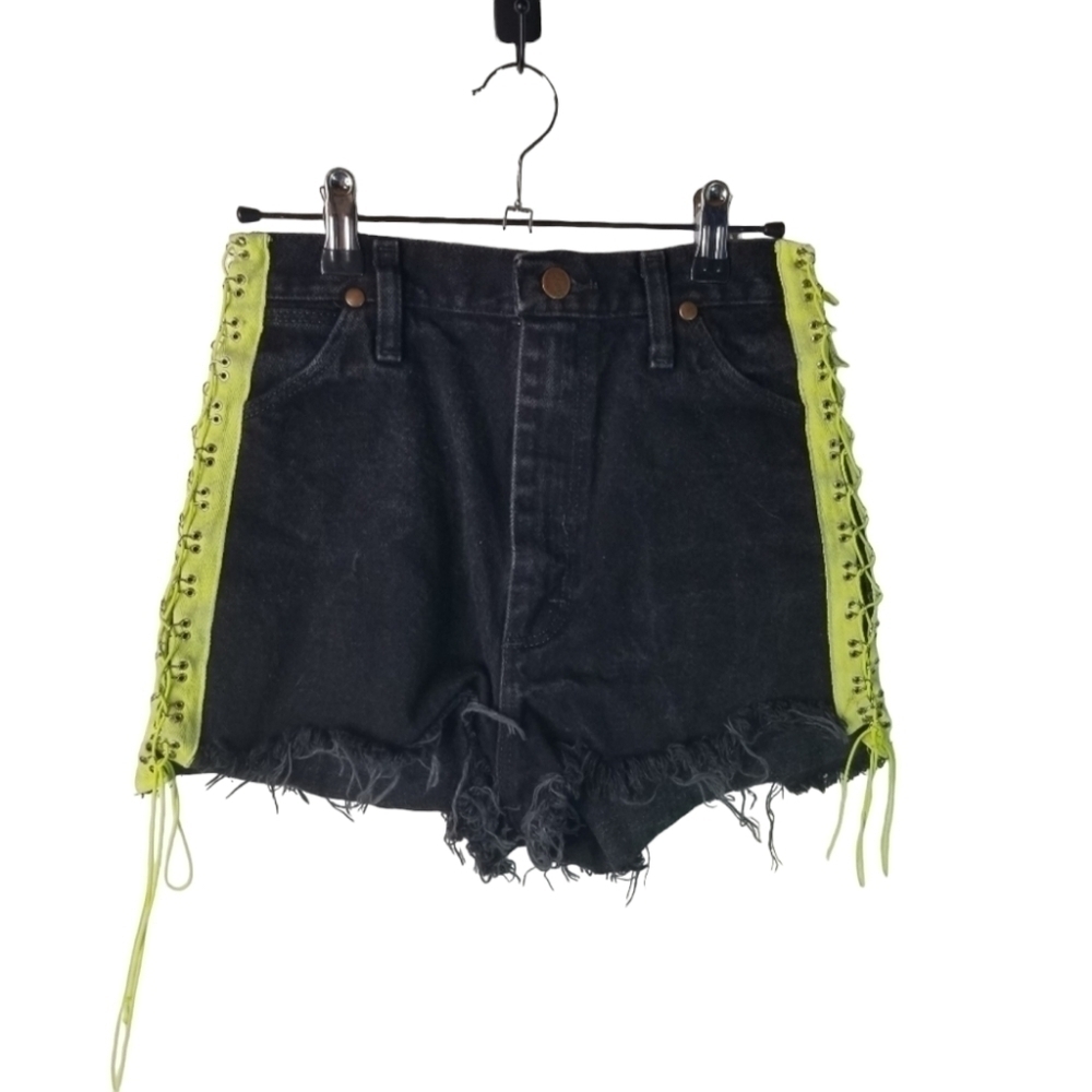 Furst of a Kind upcycled vtg lace up high waist wrangler shorts